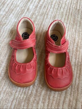 Livie & Luca Girls' Coral-Red Ruffle Mary Janes